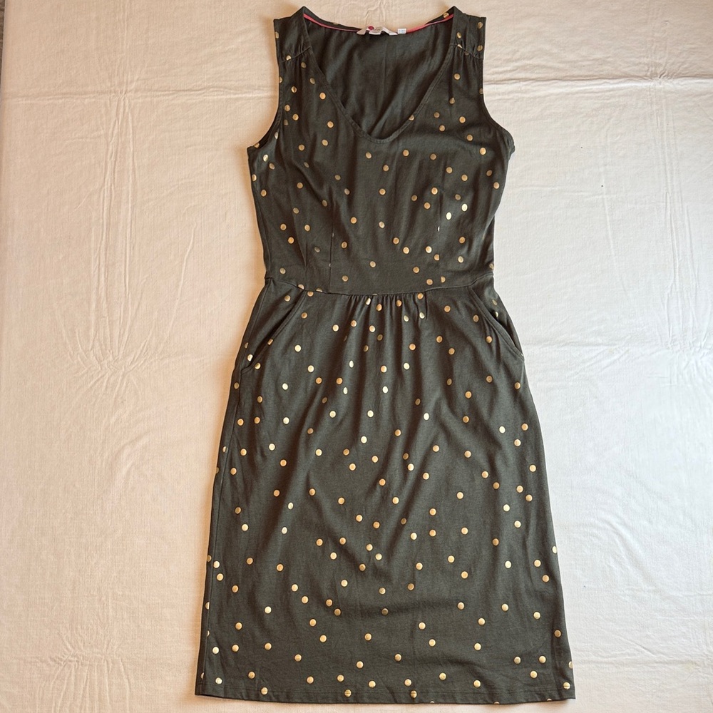 Boden Women's Green Gold Polka Dots Tank Dress Size 4R